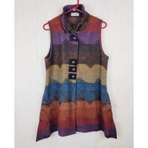 Terra striped ruffled high collar asymmetric hem tunic vest womens Med western